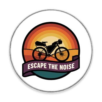 Entkommen Sie dem Lärm, Gravel Bike Sonnenuntergangsabzeichen - Runder Kühlschrankmagnet - Weiß - Vorne