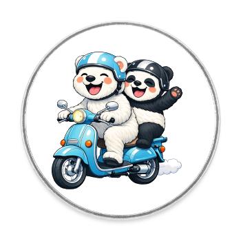 Eisbär und Pandabär auf einem Roller - Runder Kühlschrankmagnet - Weiß - Vorne