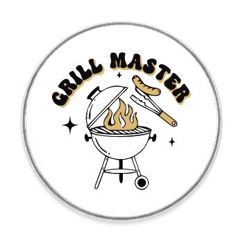 Witziger Grill Master BBQ Papa - Runder Kühlschrankmagnet - Weiß - Vorne