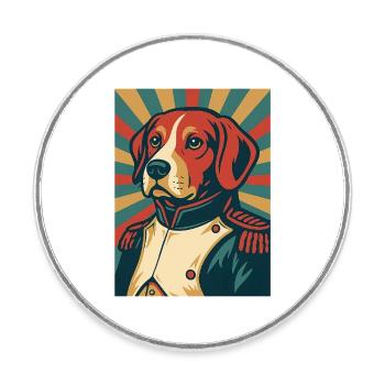 Hund General Retro Poster Stil Vintage Design - Runder Kühlschrankmagnet - Weiß - Vorne
