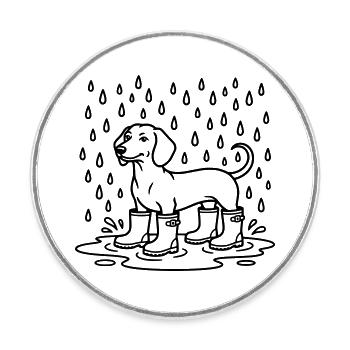 dackel im regen witzig gummistiefel - Runder Kühlschrankmagnet - Weiß - Vorne