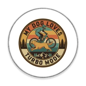 My Dog Loves Turbo Mode E-MTB Retro - Round  fridge magnet - white - Front