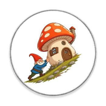 Le nain de la maison champignon tire la maison - Magnet rond - blanc - Devant