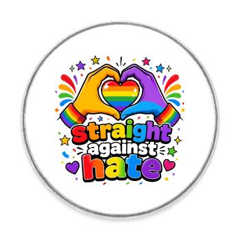 Straight Against Hate Rainbow Pride Equality - Round  fridge magnet - white - Front