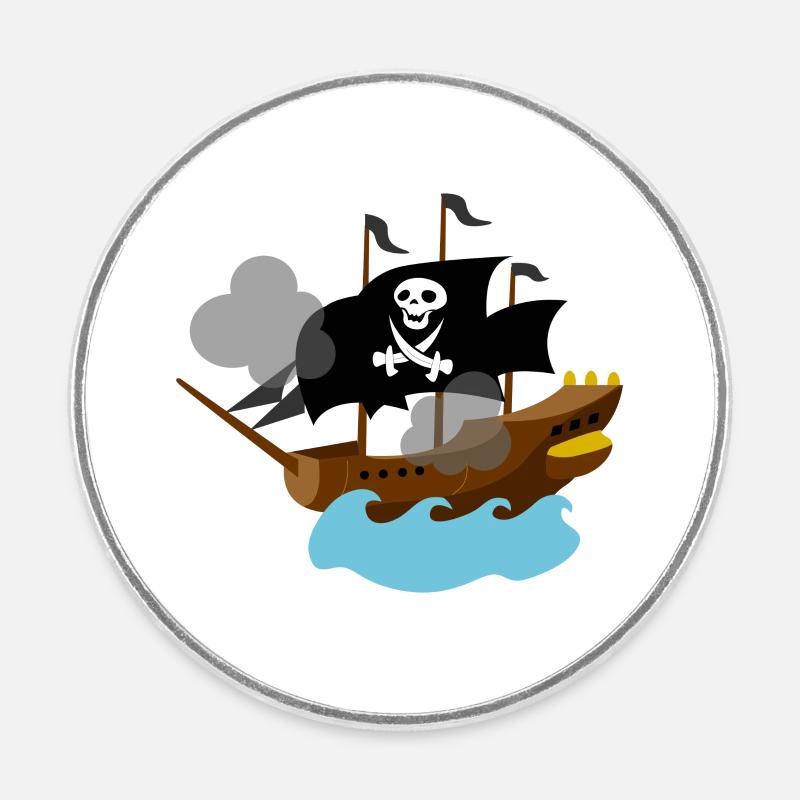 Bateau pirate en mer - Magnet rond - blanc
