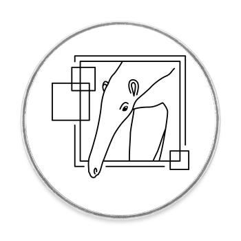 Fourmilier en forme géométrique - Conception d’art au trait - Magnet rond - blanc - Devant