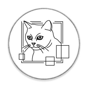 Chat en forme géométrique - Conception d’art au trait - Magnet rond - blanc - Devant