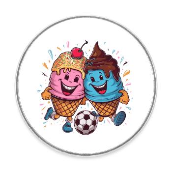 Soleil d’été Soccer Rire Coups de pied Cornets de crème glacée - Magnet rond - blanc - Devant