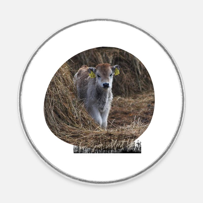 Highland Calf - Round  fridge magnet - white