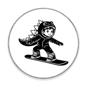 Dragon Garçon du Snowboard - Magnet rond - blanc - Devant