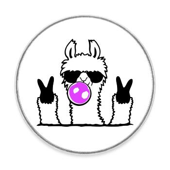 Lama Kaugummi Sonnenbrille Peace Zeichen Cool Süß - Runder Kühlschrankmagnet - Weiß - Vorne
