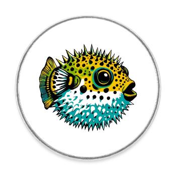 Kugelfisch - Runder Kühlschrankmagnet - Weiß - Vorne