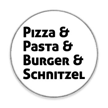 Pizza Pasta Burger und Schnitzel - Runder Kühlschrankmagnet - Weiß - Vorne