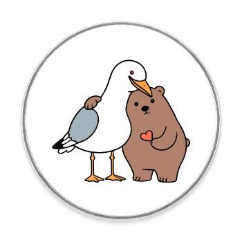 North Sea Seagull Brown Bear Friendship Love Lean - Round  fridge magnet - white - Front