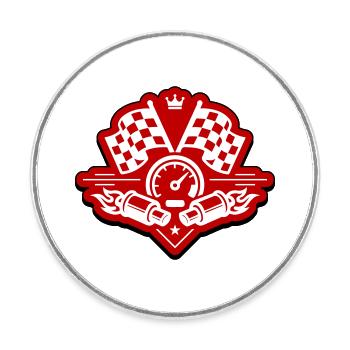 Drapeau de course, compteur de vitesse d'échappement - Magnet rond - blanc - Devant