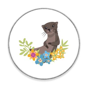 Seeotter Cartoon Blume Floral - Runder Kühlschrankmagnet - Weiß - Vorne