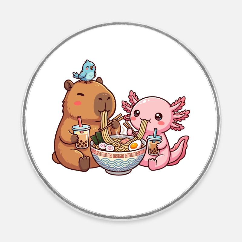 Ramen de ramen capybara de Kawaii Capybara - Magnet rond - blanc
