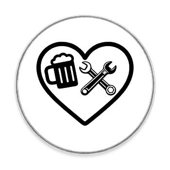 Heart Beer Mechaniker Autohumor - Runder Kühlschrankmagnet - Weiß - Vorne