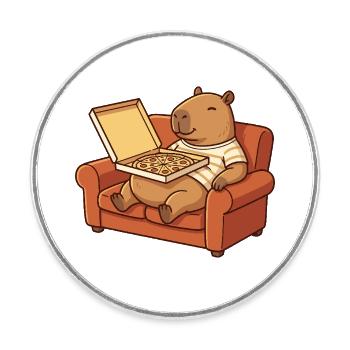 Capybara Sofa Pizza gemütliches Tierdesign - Runder Kühlschrankmagnet - Weiß - Vorne