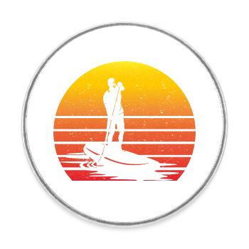 SUP Retro Stand Up Paddling Vintage Sunset - Round  fridge magnet - white - Front