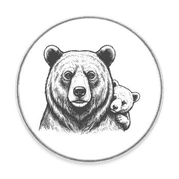 Bears Dad and Baby - Round  fridge magnet - white - Front