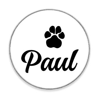Hundename PAUL mit Pfote - Runder Kühlschrankmagnet - Weiß - Vorne