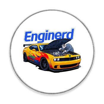 Muscle Car en cours de travail par un mécanicien - Magnet rond - blanc - Devant