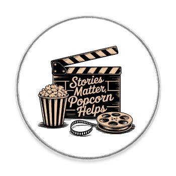 Stories Matter, Popcorn Helps - Round  fridge magnet - white - Front