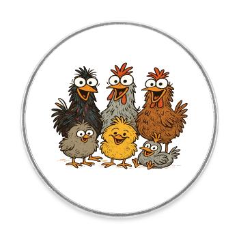 Colorful Chickens Cartoon Pattern - Round  fridge magnet - white - Front