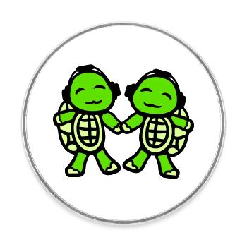 2 Schildkröten Hände halten Paar Liebe Kopfhörer - Runder Kühlschrankmagnet - Weiß - Vorne