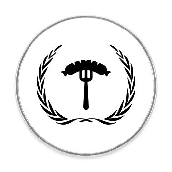 Saucisse, fourchette, saucisse - Magnet rond - blanc - Devant
