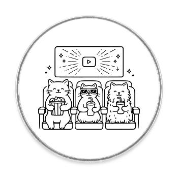 Cats Cinema Line Art - Round  fridge magnet - white - Front