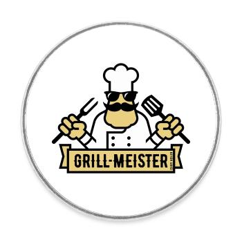Grillmeister (Grillen / Barbecue / BBQ / 3C) - Runder Kühlschrankmagnet - Weiß - Vorne