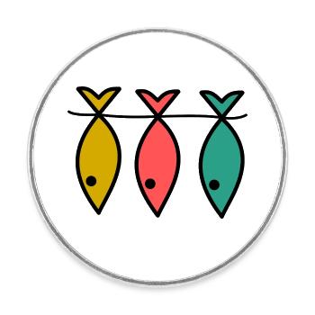POISSON. PÊCHE. PÊCHEUR. BATEAU. RETRAITE. FÊTE - Magnet rond - blanc - Devant