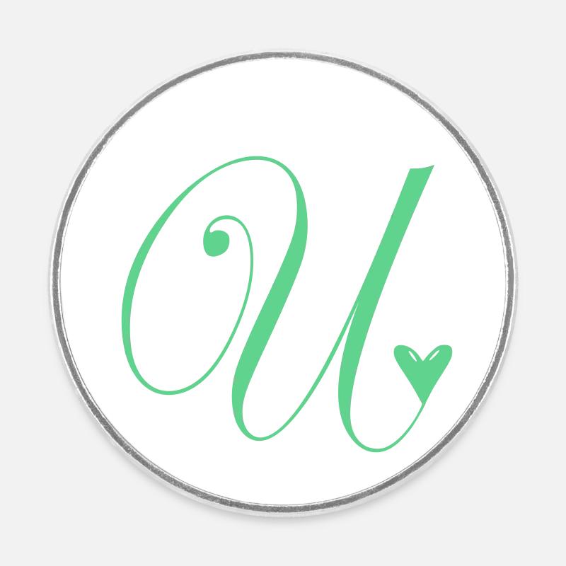 Monogram U Hjerte Vine - Rund køleskabsmagnet - hvid