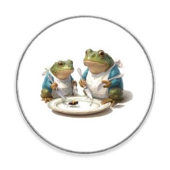 Dîner de grenouille : Mouche dans une assiette - Magnet rond - blanc - Devant