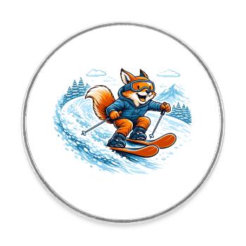 Lustiger Ski Fuchs – Comic Wintermotiv - Runder Kühlschrankmagnet - Weiß - Vorne
