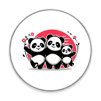 Pandas Family - 1 Elternteil 2 Kinder - Runder Kühlschrankmagnet - Weiß - Vorne