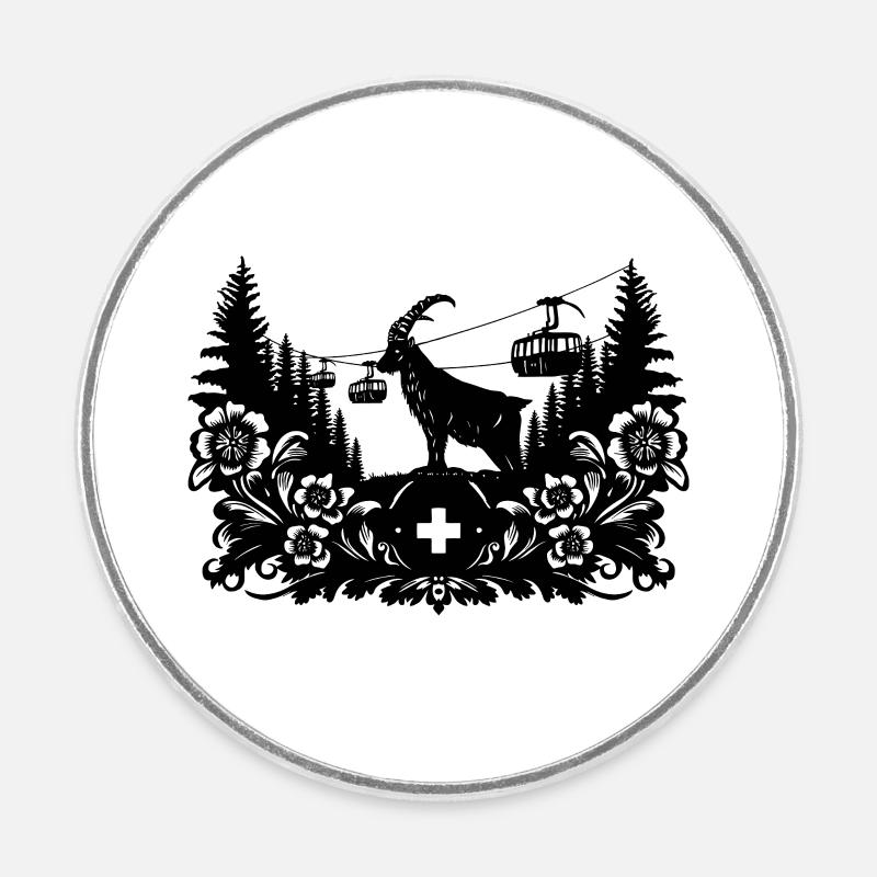 Steinbock_1_black - Magnet rond - blanc