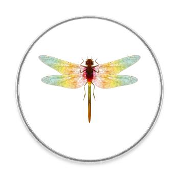Schillernde Libelle – Filigranes Insektenmotiv - Runder Kühlschrankmagnet - Weiß - Vorne