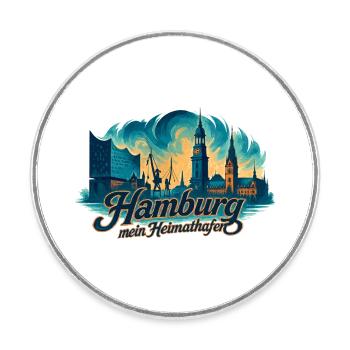 Hamburg Mein Heimathafen Stadt Silhouette Geschenk - Runder Kühlschrankmagnet - Weiß - Vorne
