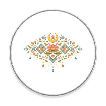 Spring ornament with flowers and moon - Round  fridge magnet - white - Front