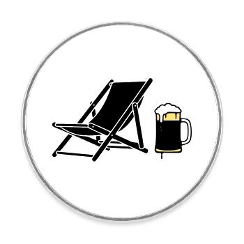 Silhouette de la chaise longue et de la chope de bière - Magnet rond - blanc - Devant