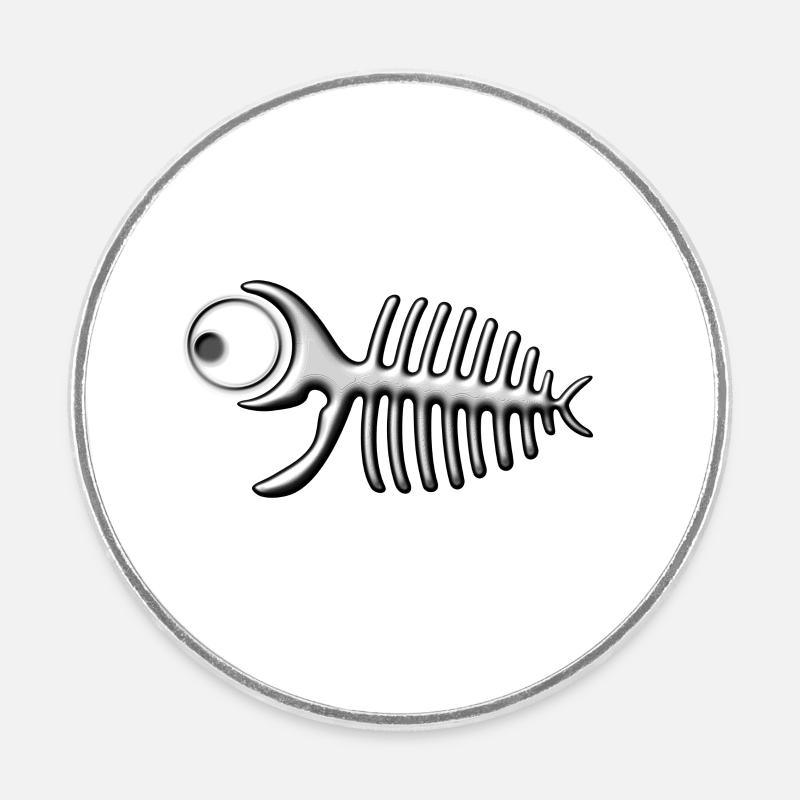 Arête de poisson - Magnet rond - blanc