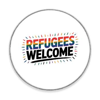 Refugees Welcome - Cool Pride Logo - Round  fridge magnet - white - Front