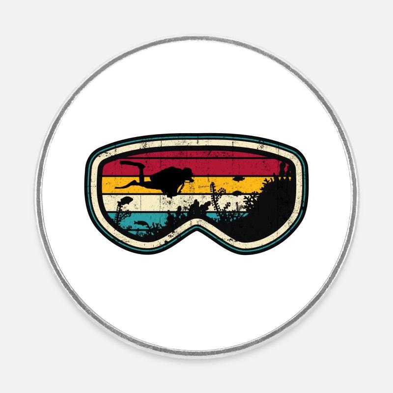 Retro Diver Sunset Silhouette - Magnet rond - blanc