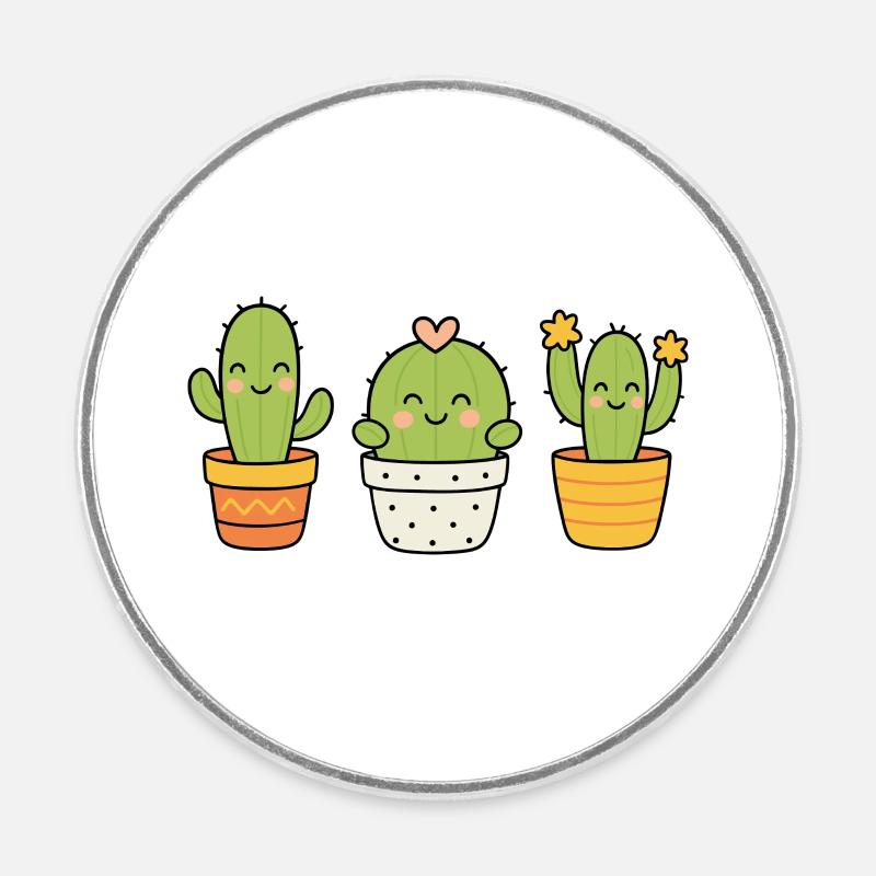 Cutie Cactus Trio - Round  fridge magnet - white