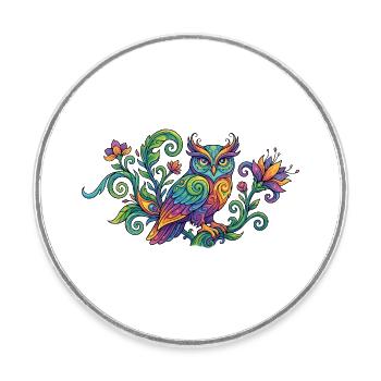 Bunte Eule im Floralen Muster Kunst Design Motiv - Runder Kühlschrankmagnet - Weiß - Vorne