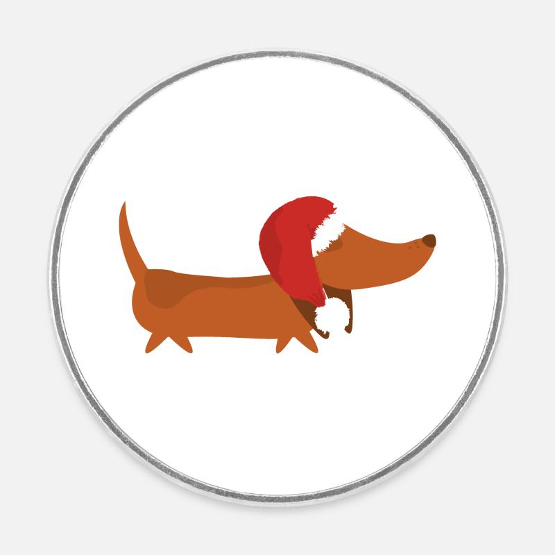 Dachshund with Christmas hat - Round  fridge magnet - white