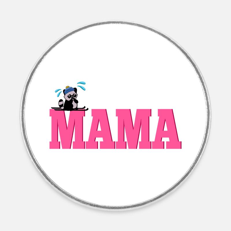Lettering Mom Skiing - Round  fridge magnet - white